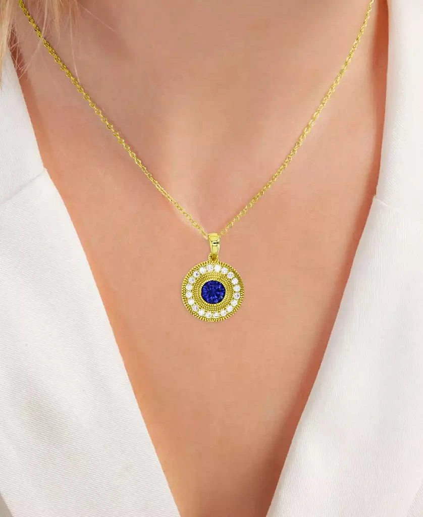 商品Macy's|Cubic Zirconia Halo Halo Bead Disc Pendant Necklace in 14k Gold-Plated Sterling Silver, 18" + 2" extender,价格¥271,第2张图片详细描述