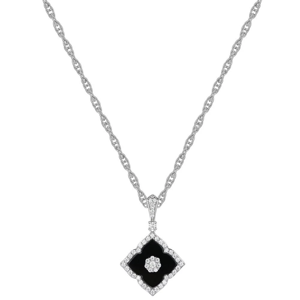 商品Macy's|Onyx & Diamond (1/4 ct. t.w.) Flower 18" Pendant Necklace in 14k White Gold,价格¥6815,第1张图片