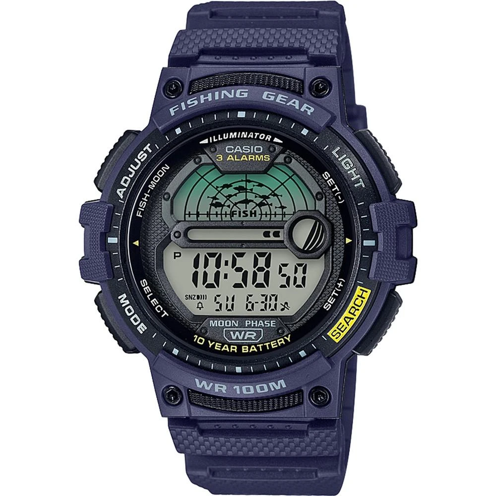 商品Casio|Men's Digital Fishing Gear Blue Resin Strap Watch 47mm,价格¥300,第1张图片