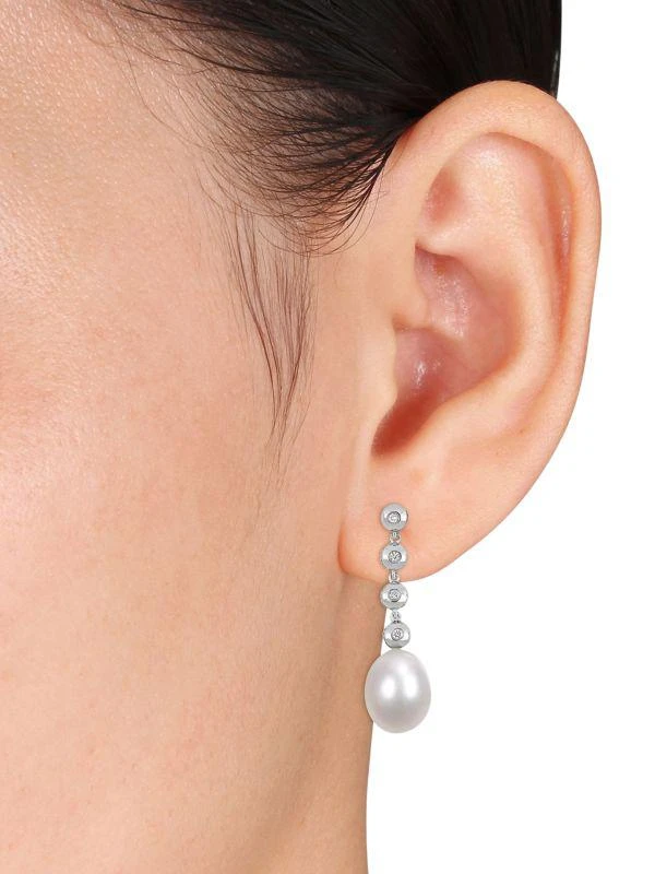 商品Sonatina|14K White Gold, 11-11.5MM Freshwater Pearl & Diamond Drop Earrings,价格¥17436,第2张图片详细描述