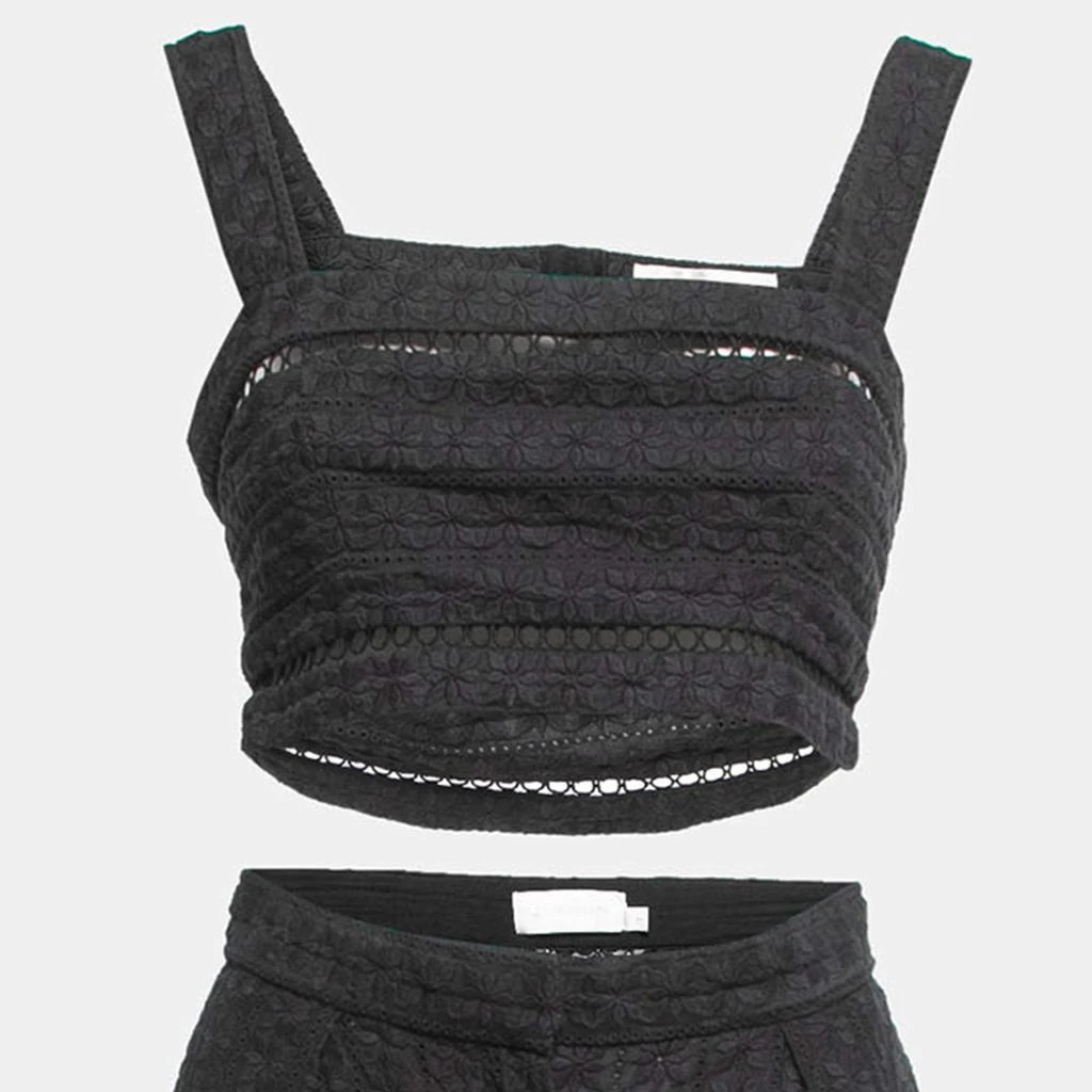商品[二手商品] Zimmermann|Zimmermann Black Floral Cutout Lace Crop Top Pants Set M,价格¥2068,第3张图片详细描述