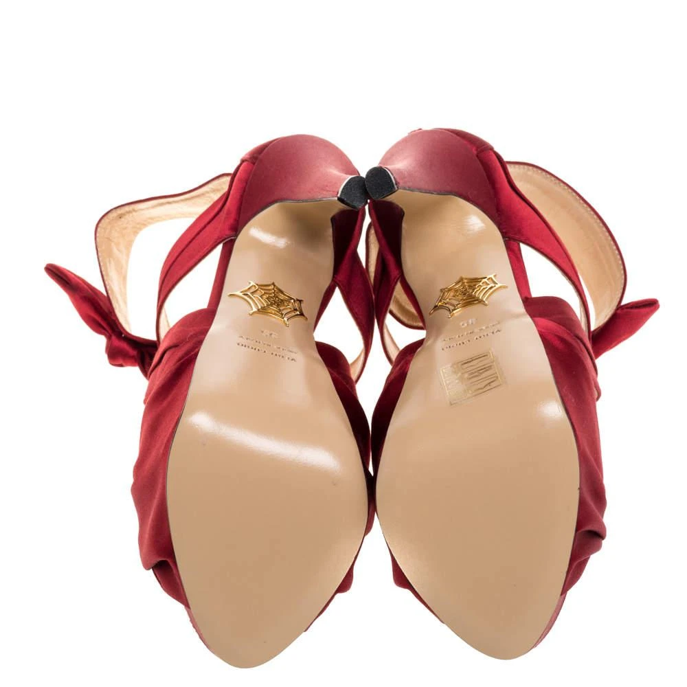 Charlotte Olympia Red Satin Andrea Knotted Platform Sandals Size 35 商品