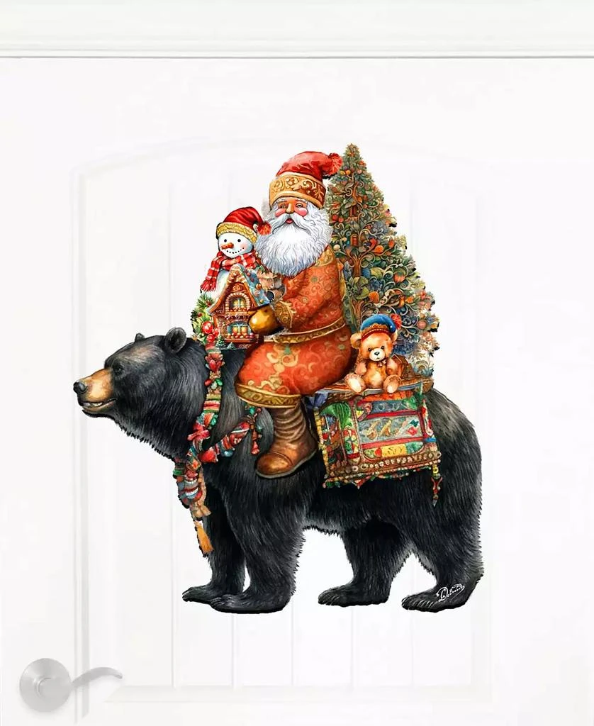 Santa Claus and Black Bear Christmas Door Decor Wooden Wall Decor G. DeBrekht 商品