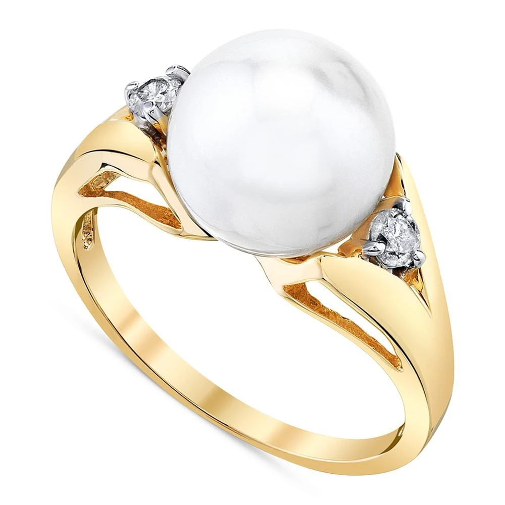 商品Macy's|Cultured Freshwater Pearl (10mm) & Diamond (1/8 ct. t.w.) Ring in 14k Gold,价格¥4497,第1张图片