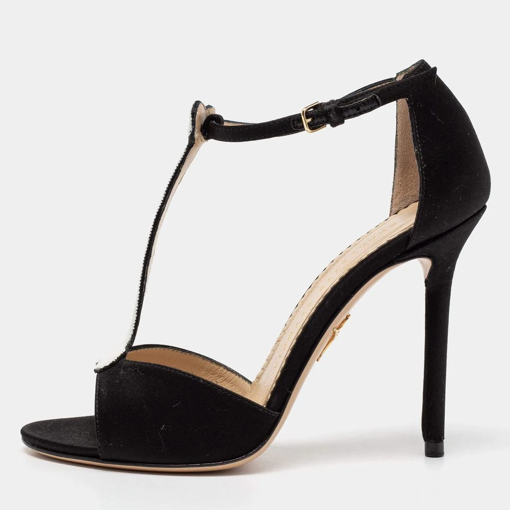 商品Charlotte Olympia|Charlotte Olympia Monochrome Satin Skeleton T Strap Sandals Size 36.5,价格¥1447,第1张图片