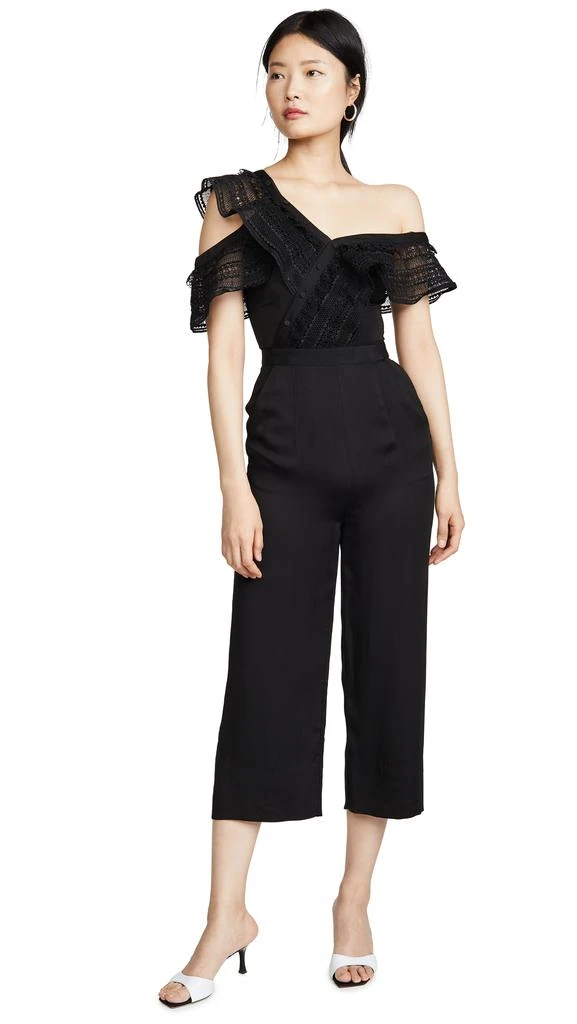 商品Self Portrait|Self Portrait One Shoulder Frilled Jumpsuit,价格¥1321,第1张图片