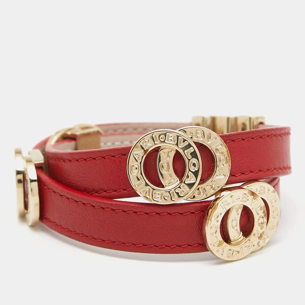 商品[二手商品] BVLGARI|Bvlgari Red Leather Gold Tone Double Coiled Wrap Bracelet,价格¥1368,第3张图片详细描述