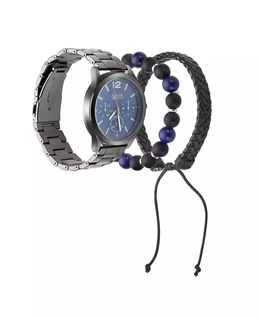 商品American Exchange|Men's Quartz Movement Shiny Gunmetal Bracelet Analog Watch, 45mm with Stackable Bracelet Set and Zippered Travel Pouch,价格¥150,第2张图片详细描述