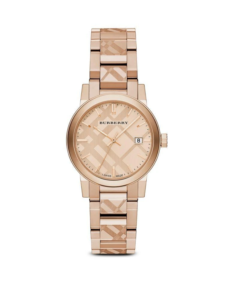 商品Burberry|Check Etched Bracelet Watch, 34mm 菱格手链式腕表,价格¥4457,第1张图片