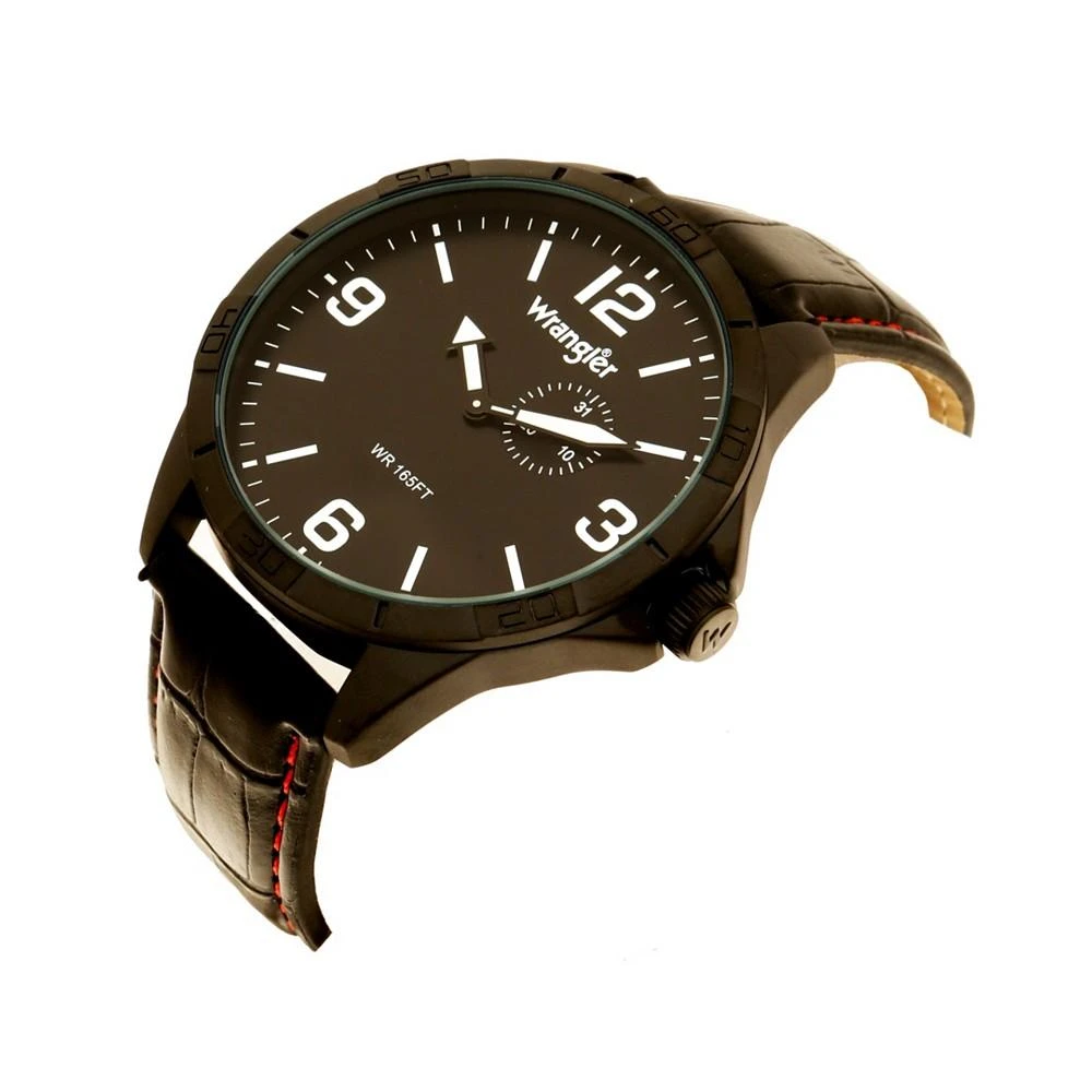 商品Wrangler|Men's Watch, 48MM IP Titanium Case with Titanium Dial, Second Hand Subdual, Black Strap with Red Stitching,价格¥566,第2张图片详细描述
