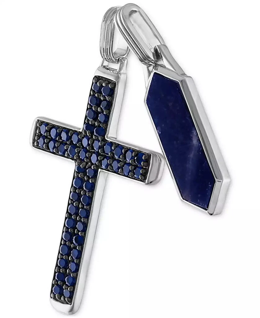 商品Esquire Men's Jewelry|2-Pc. Set Lapis Lazuli & Cubic Zirconia Dog Tag & Cross Pendants in Sterling Silver, Created for Macy's,价格¥1121,第3张图片详细描述