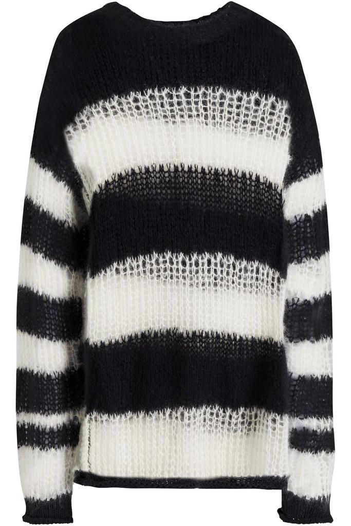 Oversized striped open-knit mohair-blend sweater商品第1张图片规格展示