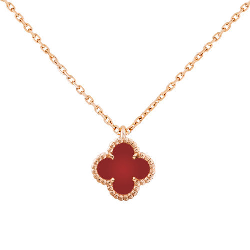 商品Van Cleef & Arpels|  Cleef & Arpels/梵克雅宝 经典Sweet Alhambra系列 18K金玫瑰金镶嵌红玉髓幸运四叶草项链VCARN59M00,价格¥14009,第1张图片