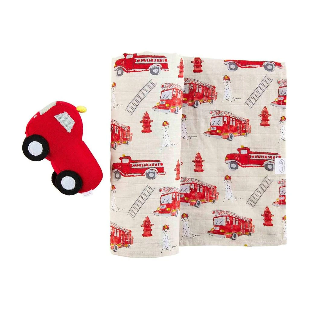 商品mudpie|Fire Truck Swaddle Blanket & Rattle In Beige/red,价格¥240,第1张图片