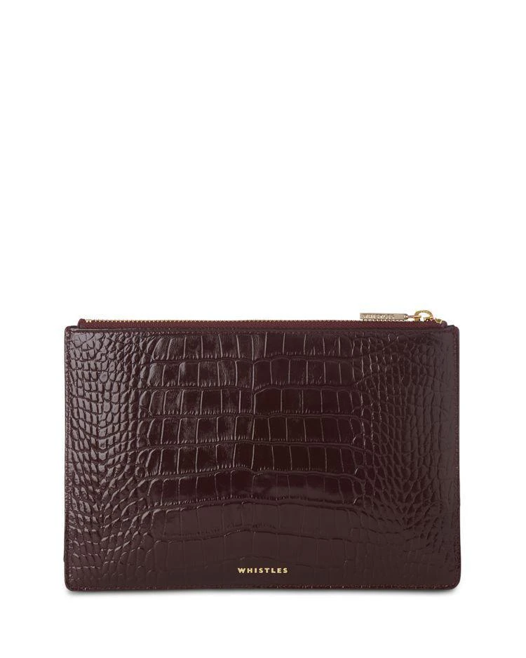 商品Whistles|Shiny Small Croc-Embossed Leather Clutch,价格¥741,第1张图片