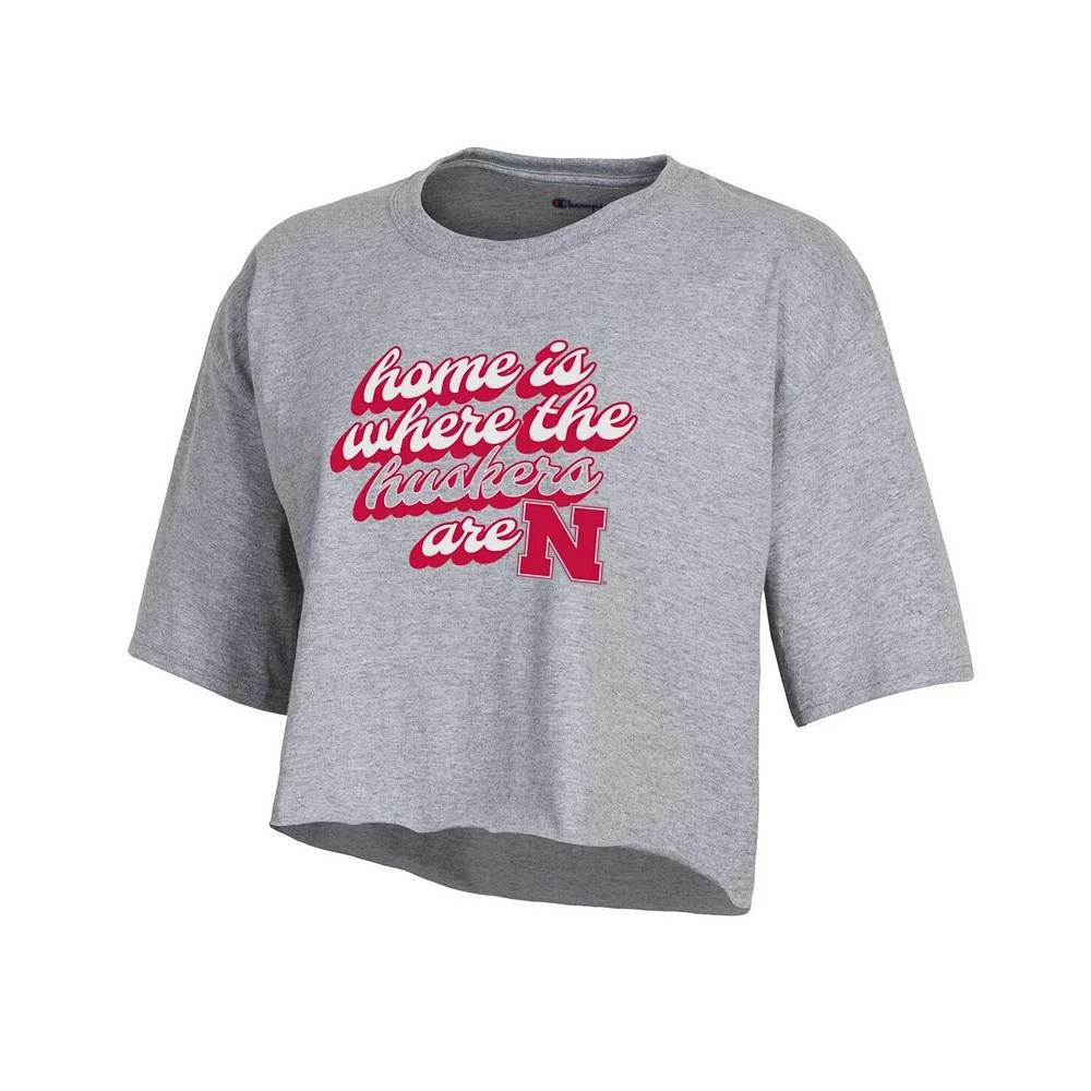 商品CHAMPION|Women's Gray Nebraska Huskers Boyfriend Cropped T-shirt,价格¥222,第2张图片详细描述