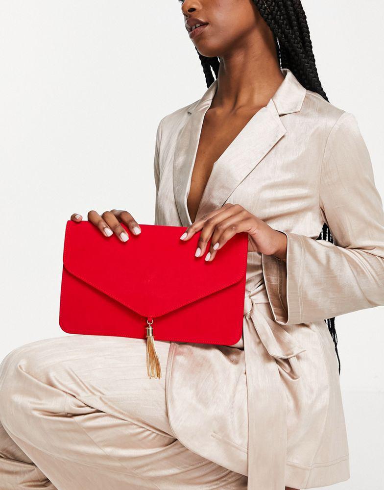 ASOS DESIGN tassel clutch bag in red商品第3张图片规格展示