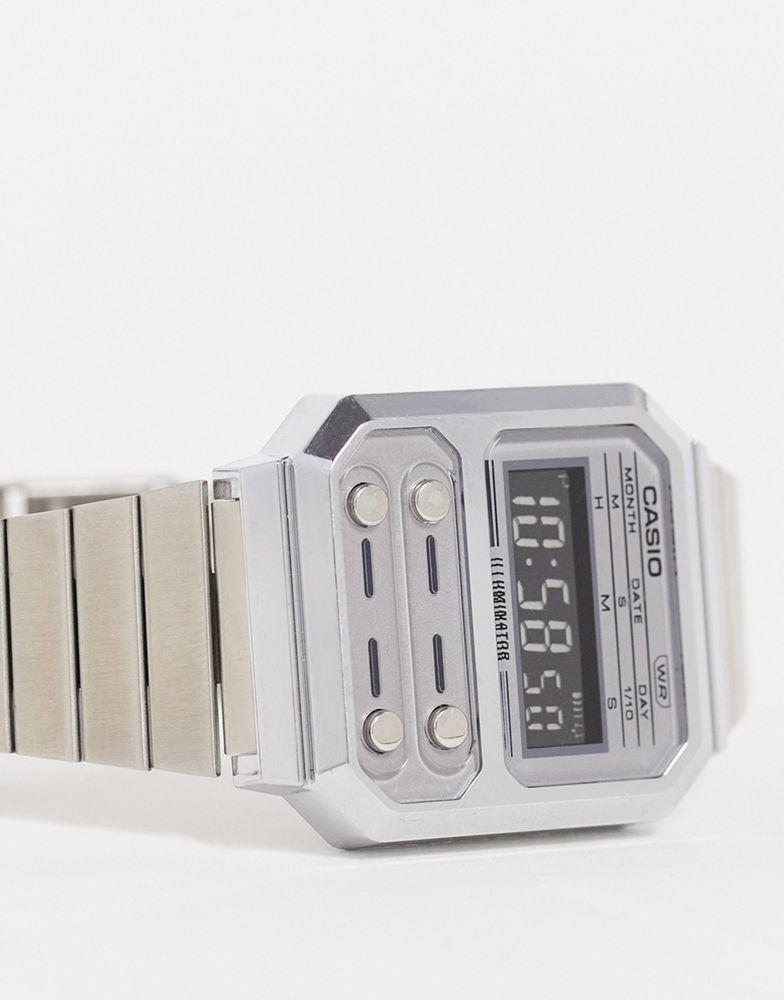 Casio unisex vintage bracelet watch in two tone silver商品第4张图片规格展示