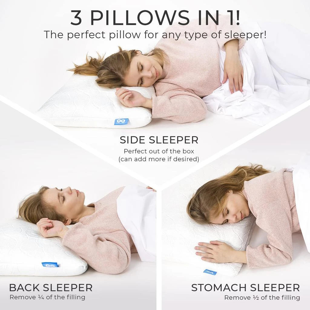 商品Everlasting Comfort|Everlasting Comfort Adjustable Pillow for Back, Stomach, Side Sleepers - Green Tea Shredded Memory Foam Pillows with Customizable Loft - Hypoallergenic Pillow with Cooling Pillowcase (Queen),价格¥223,第4张图片详细描述