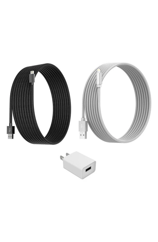 商品The Posh Tech|Lightning USB Charge Cord & Adaptor Cube 3-Piece Set - Black/Silver,价格¥328,第1张图片