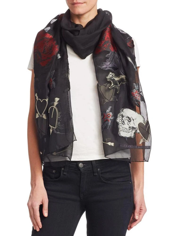 商品Alexander McQueen|Thorn In My Heart Embroidered Scarf,价格¥1681,第1张图片