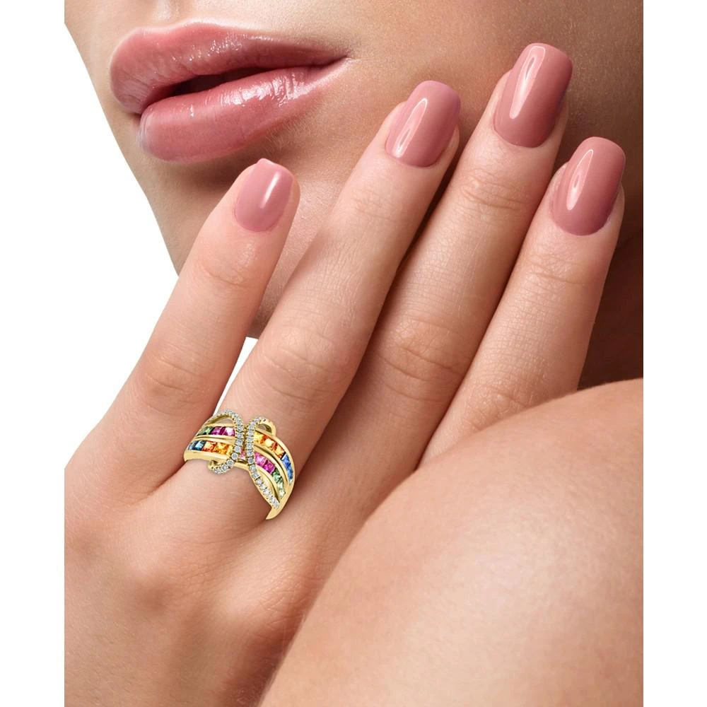 商品Effy|EFFY® Multi-Sapphire (2-1/8 ct. t.w.) & Diamond (3/8 ct t.w.) Statement Ring in 14k Gold,价格¥34600,第2张图片详细描述