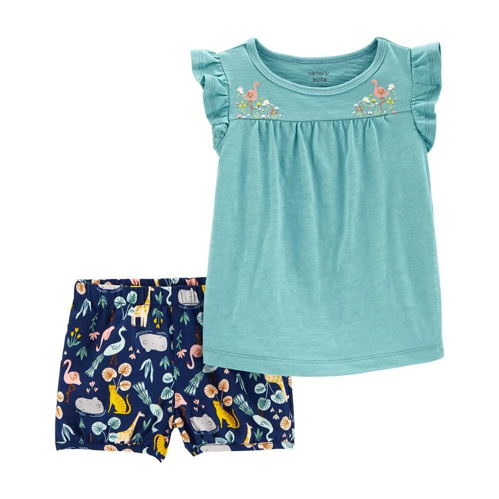 商品Carter's|Baby Girls 2-Piece Flutter T-shirt and Animal Shorts Set,价格¥90,第1张图片