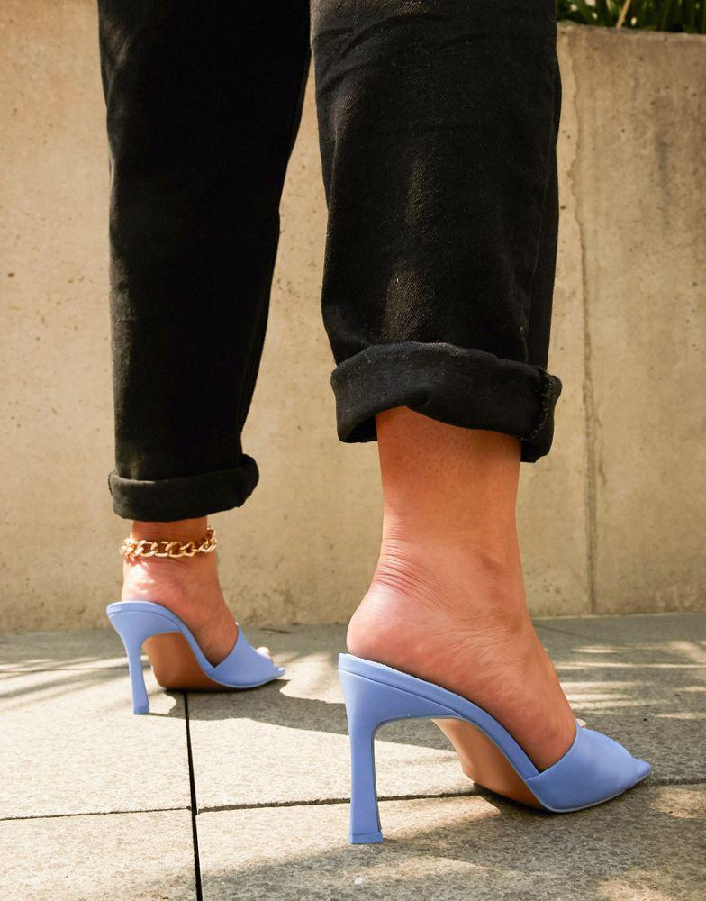 ASOS DESIGN Wide Fit Hattie mid-heeled mule sandals in blue商品第2张图片规格展示