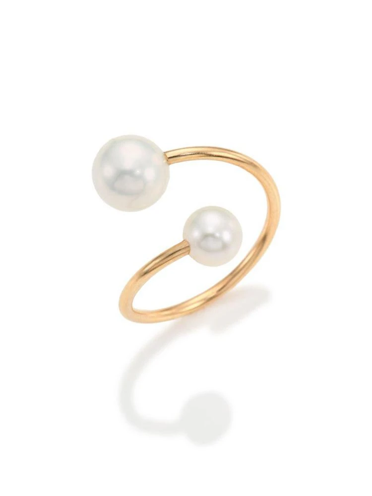 商品Zoe Chicco|6MM-8MM White Pearl & 14K Yellow Gold Bypass Ring,价格¥2138,第1张图片