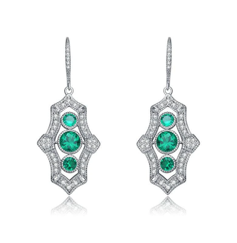 商品Genevive|GENEVIVE Sterling Silver Emerald Cubic Zirconia Leverback Drop Earrings,价格¥642,第2张图片详细描述