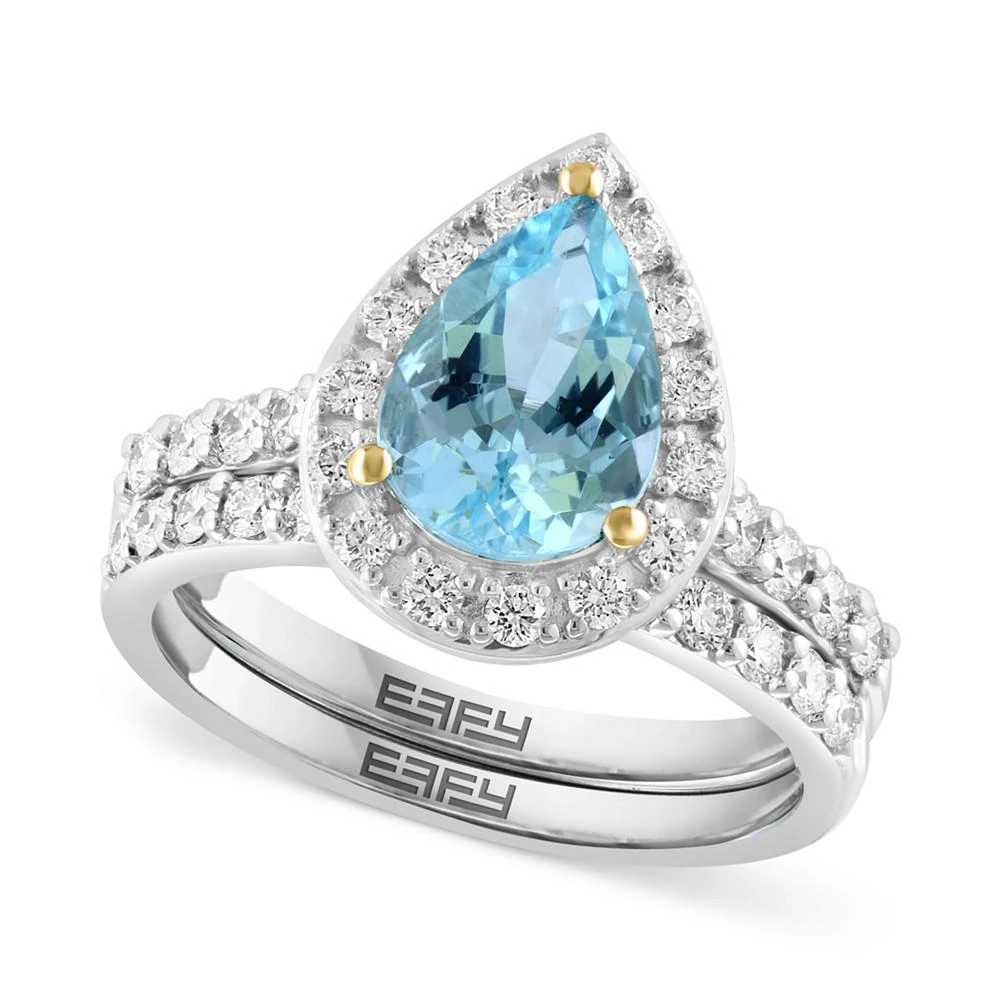 商品Effy|EFFY® Aquamarine (1-5/8 ct. t.w.) & Diamond (3/4 ct. t.w.) Bridal Set in 14k White Gold,价格¥14595,第1张图片