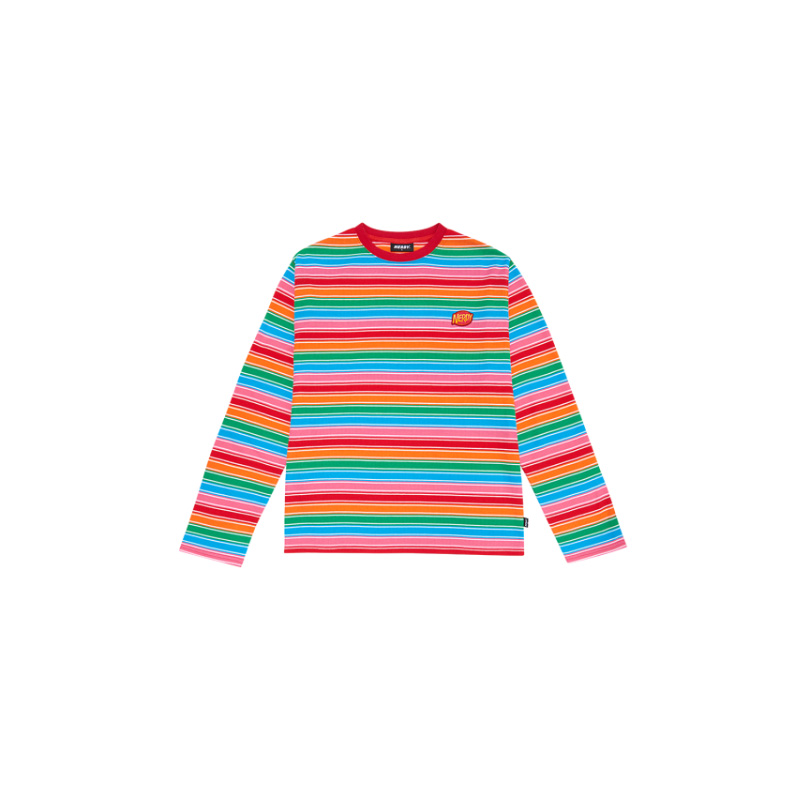 潮牌NERDY新款彩虹条纹卫衣圆领套头情侣T恤商品第1张图片规格展示