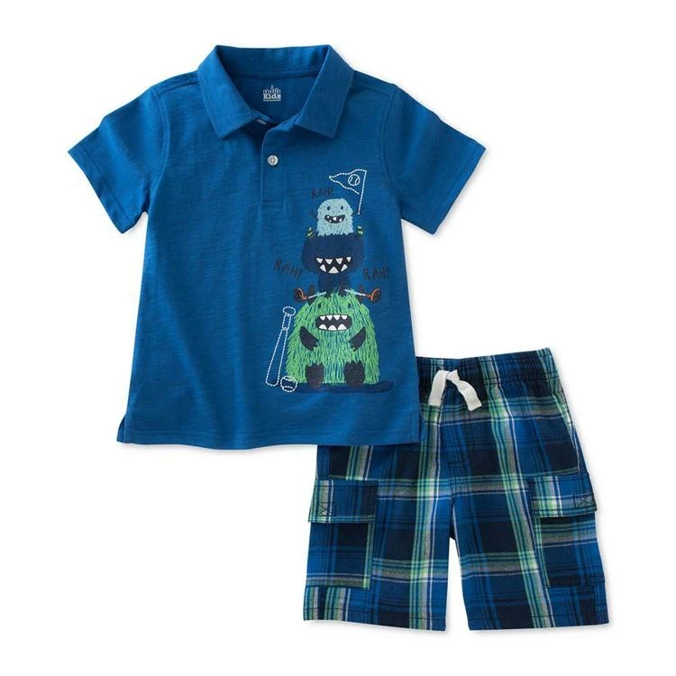 商品KIDS HEADQUARTERS|2-Pc. Monster Polo Shirt & Plaid Cargo Shorts Set, Baby Boys (0-24 months),价格¥57,第2张图片详细描述