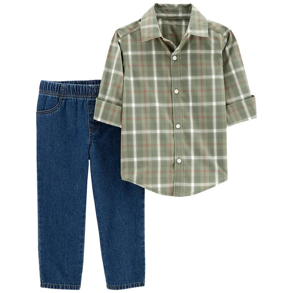 商品Carter's|Baby Boys Plaid Button-Front Shirt and Denim Pants, 2 Piece Set,价格¥209,第1张图片