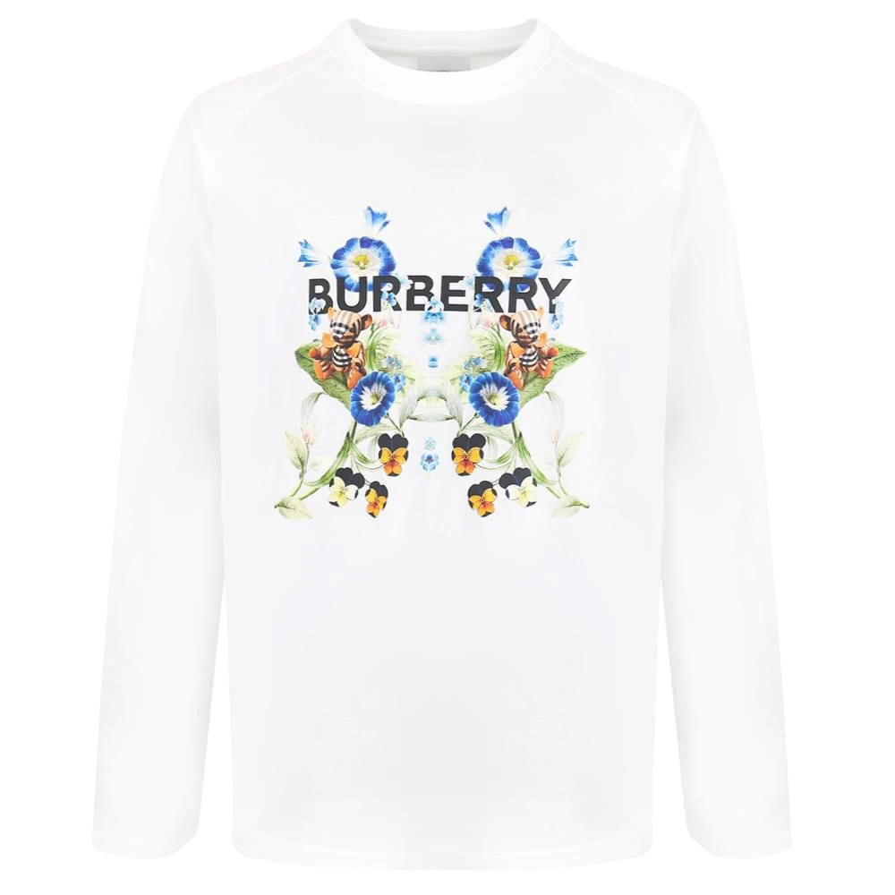 商品Burberry|White Dutch Floral Long Sleeve T Shirt,价格¥1630,第1张图片