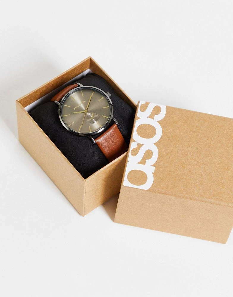 商品ASOS|ASOS DESIGN classic watch with brown face and tan strap,价格¥284,第4张图片详细描述