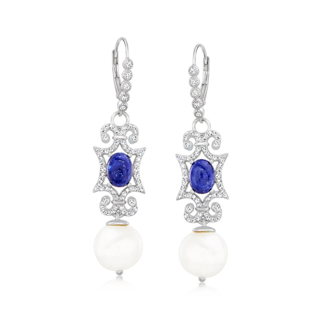 商品Ross-Simons|Ross-Simons 11-11.5mm Cultured Pearl, Lapis and . White Topaz Drop Earrings in Sterling Silver,价格¥1096,第1张图片