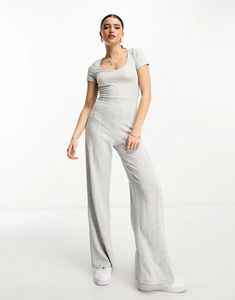 ASOS DESIGN ASOS DESIGN scoop neck rib jumpsuit with cut out back in grey 1