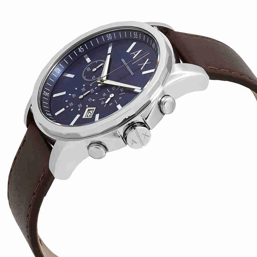 商品Armani Exchange|Armani Exchange Chronograph Blue Dial Brown Leather Mens Watch AX2501,价格¥514,第2张图片详细描述