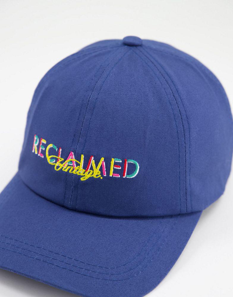 Reclaimed Vintage inspired unisex cap with rainbow logo in navy商品第3张图片规格展示