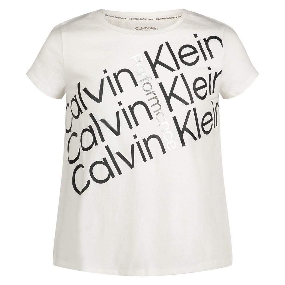 商品Calvin Klein|Big Girls Performance Tilt Logo Side-Slit T-Shirt,价格¥97,第1张图片