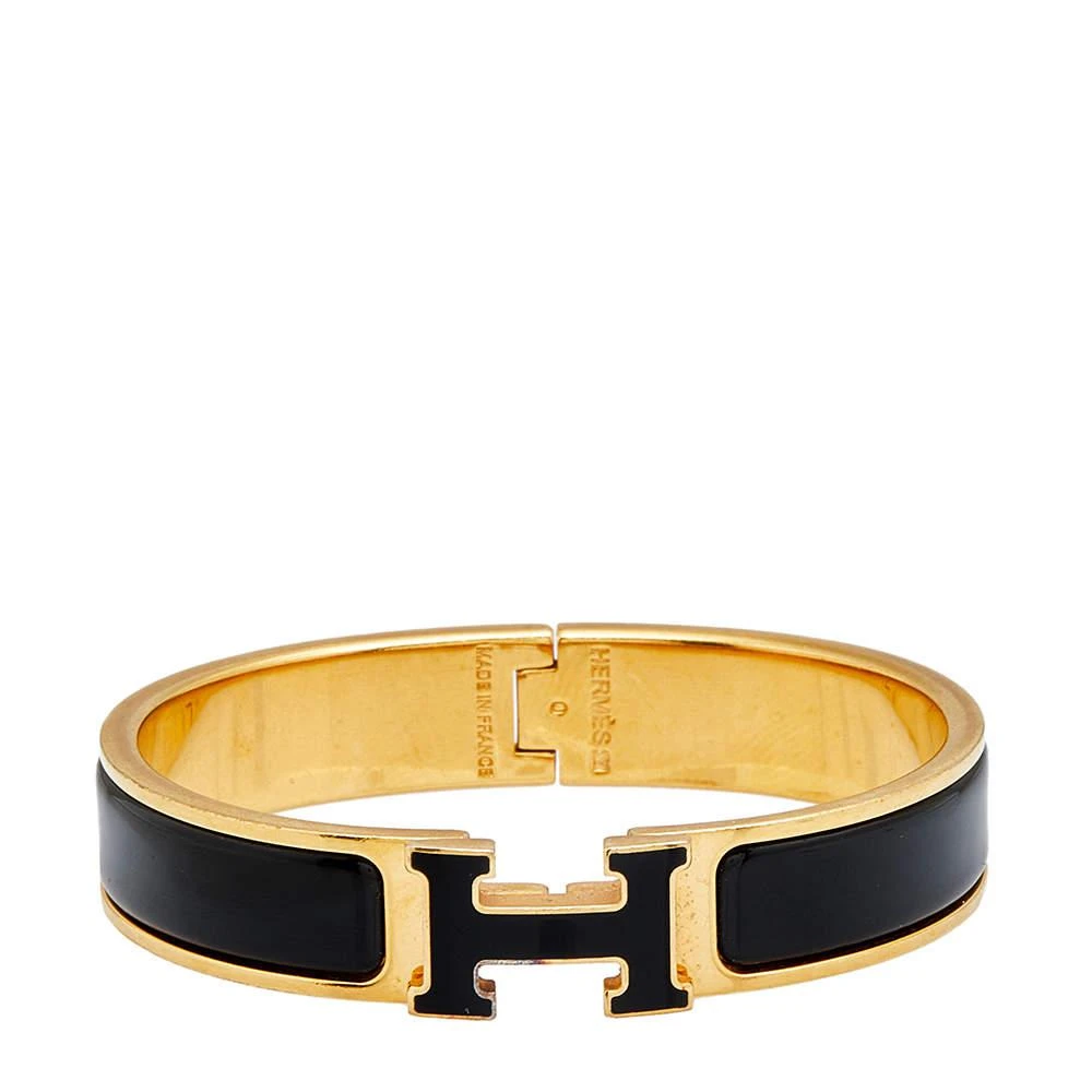 商品[二手商品] Hermes|Hermès Clic H Black Enamel Gold Tone Narrow Bracelet,价格¥3617,第1张图片