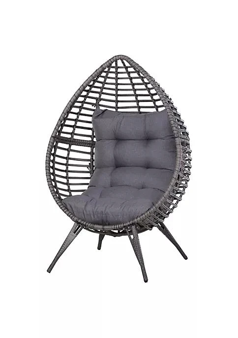 商品Outsunny|Rattan Wicker Lounge Chair With Soft Cushion Outdoor Indoor Egg Teardrop Cuddle Chair With Height Adjustable Knob For Backyard Garden Lawn Living Room Grey,价格¥2910,第1张图片