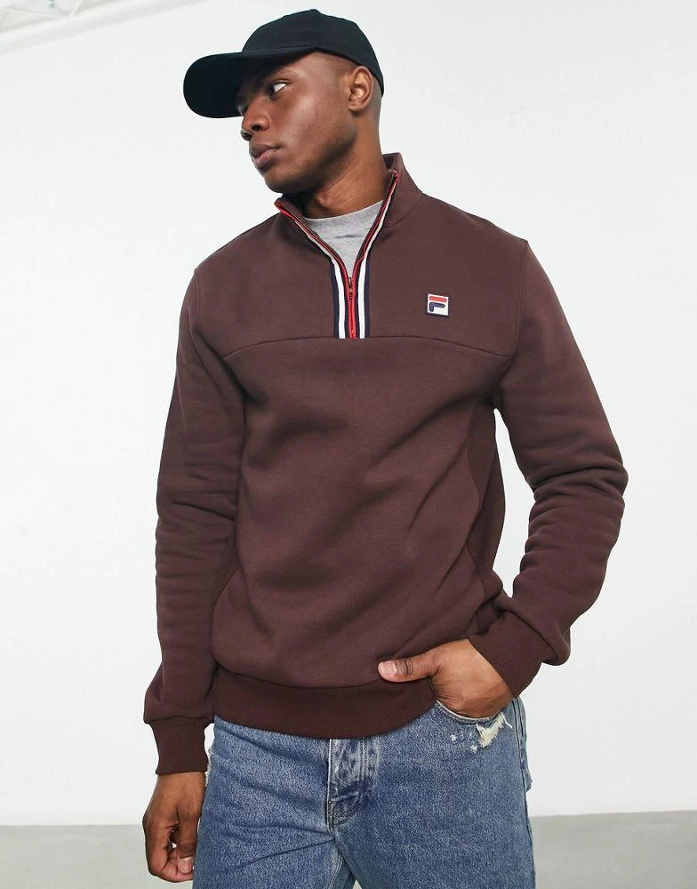 商品Fila|Fila half zip sweatshirt with logo in brown,价格¥270,第1张图片