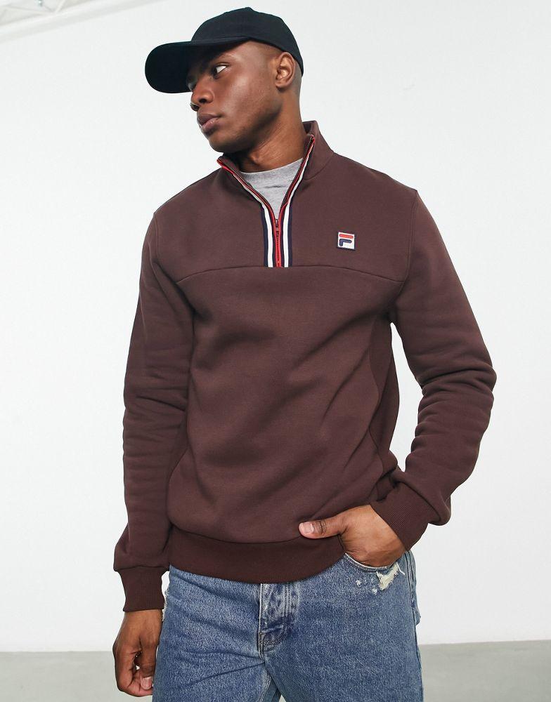 商品Fila|Fila half zip sweatshirt with logo in brown,价格¥386,第1张图片