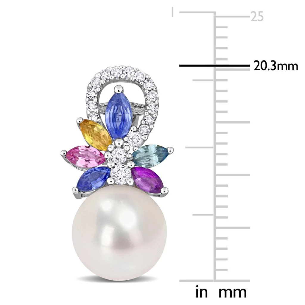 商品Mimi & Max|9-9.5 MM Cultured Freshwater Pearl and Multi Sapphire (Light Blue, White, Yellow, Pink, Purple & Green) and 1/8 CT TW Diamond Flower Drop Earrings in 14k White Gold,价格¥5015,第2张图片详细描述