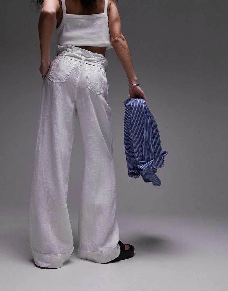 商品Topshop|Topshop linen high waist paperbag wide leg trouser in white,价格¥457,第2张图片详细描述