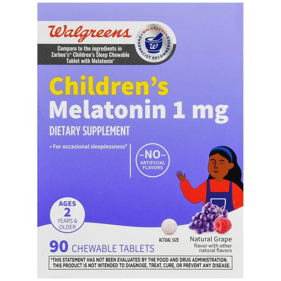 商品Walgreens|Children's Melatonin 1 mg Chewable Tablets Natural Grape,价格¥158,第2张图片详细描述