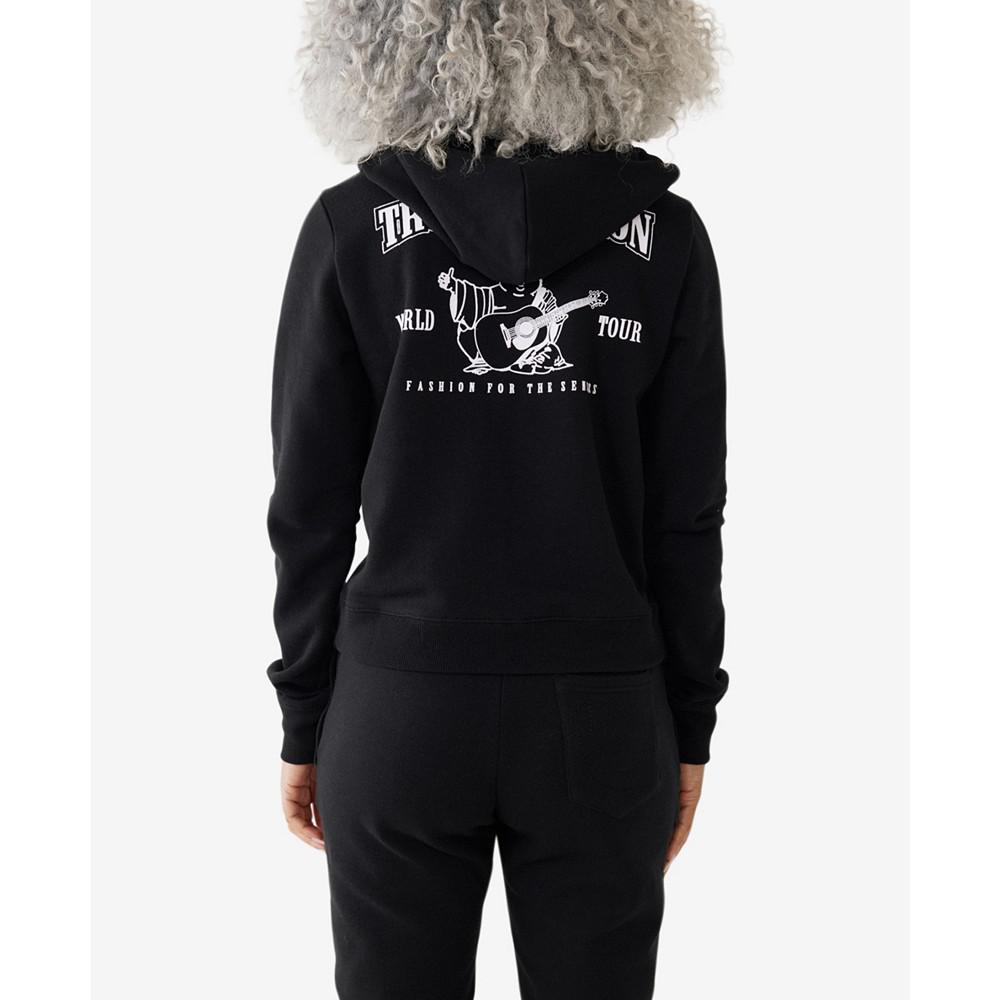 Women's Flock Buddha Zip Fleece Hoodie Top商品第2张图片规格展示