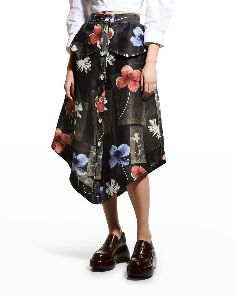 商品Ganni|Linen Floral Button-Front Midi Skirt,价格¥1023,第3张图片详细描述